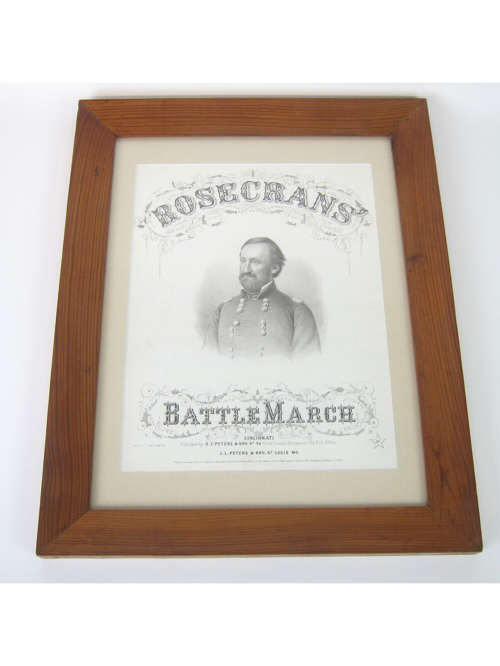 1863 Civil War Sheet Music Lithograph Print Rosecrans' Battle March Framed